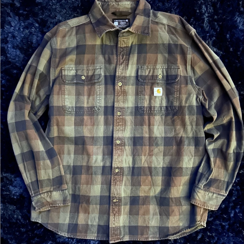 Carhartt Blue and Brown Checkered Button Down Shirt